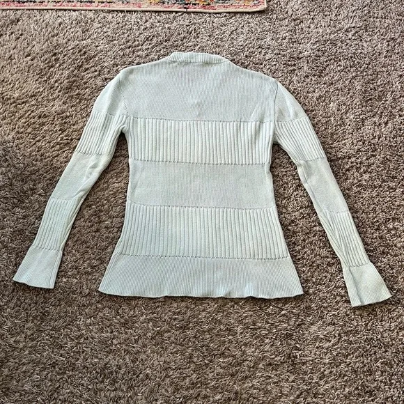 TheOpen Product Blue V Neck Ribbed Sweater Bell Sleeves Women's Size S - Picture 8 of 13